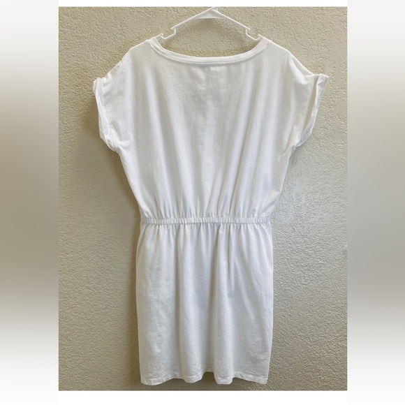 Calvin Klein T-Shirt Dress Rainbow Paint Logo Pockets Cinched Size L - 90’s Vibe - Picture 6 of 6